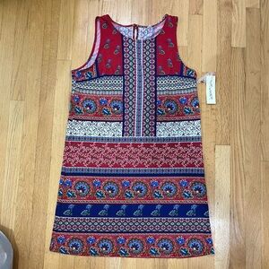 Tacera Blue and Pink Sleeveless Sheath Dress